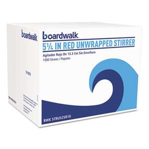 Boardwalk STRU525R10PK Unwrapped Single-Tube Stir-Straws, 5 1/4", Red, 1000/Pack