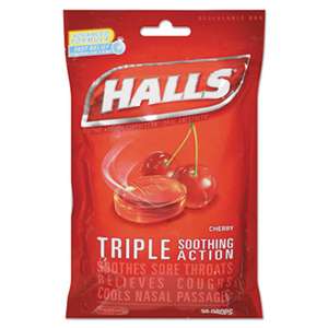 MONDELEZ INTERNATIONAL Triple Action Cough Drops, Cherry, 30/Bag