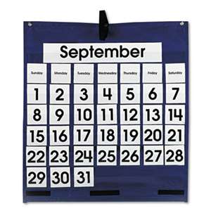CARSON-DELLOSA PUBLISHING Monthly Calendar 43-Pocket Chart with Day/Week Cards, Blue, 25 x 28 1/2