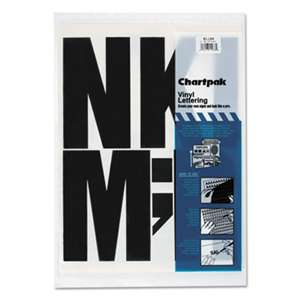 CHARTPAK/PICKETT Press-On Vinyl Uppercase Letters, Self Adhesive, Black, 6"h, 38/Pack