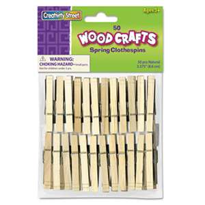 THE CHENILLE KRAFT COMPANY Wood Spring Clothespins, 3 3/8 Length, 50 Clothespins/Pack