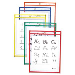 C-LINE PRODUCTS, INC Reusable Dry Erase Pockets, 9 x 12, Assorted Primary Colors, 25/Box