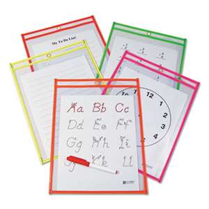 C-LINE PRODUCTS, INC Reusable Dry Erase Pockets, 9 x 12, Assorted Neon Colors, 10/Pack