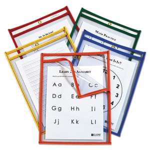 C-LINE PRODUCTS, INC Reusable Dry Erase Pockets, Easy Load, 9 x 12, Assorted Primary Colors, 25/Pack