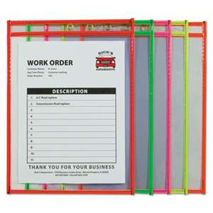 C-LINE PRODUCTS, INC Stitched Shop Ticket Holder, Neon, Assorted 5 Colors, 75", 9 x 12, 10/PK