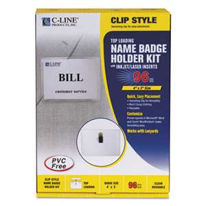 C-Line 95596 Name Badge Kits, Top Load, 4 x 3, White, Clip Style, 96/Box