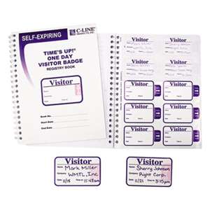 C-LINE PRODUCTS, INC Time's Up Self-Expiring Visitor Badges w/Registry Log, 3 x 2, WE, 150 Badges/Box