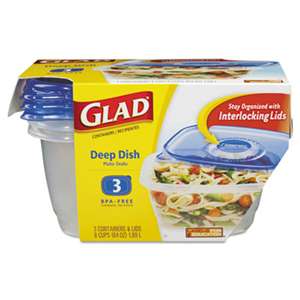 CLOROX SALES CO. GladWare Deep Dish Food Storage Containers, 64 oz, 3/Pack