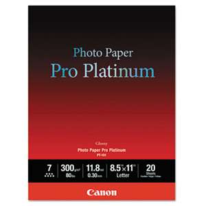CANON USA, INC. Photo Paper Pro Platinum, High Gloss, 8-1/2 x 11, 80 lb., White, 20 Sheets/Pack