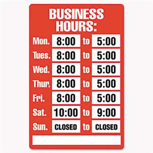 COSCO 098072 Business Hours Sign Kit, 15 x 19, Red