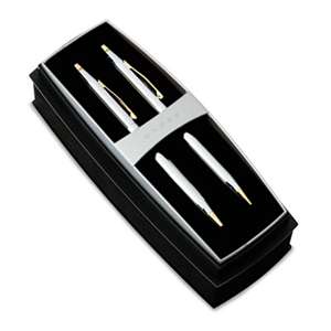 A.T. CROSS COMPANY Classic Century Ballpoint Pen & Pencil Set, Chrome/23kt. Gold Plate