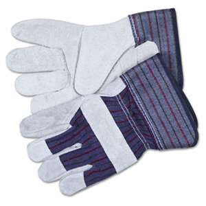 MCR SAFETY Split Leather Palm Gloves, Medium, Gray, Pair