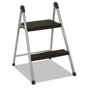 COSCO Folding Step Stool, 2-Step, 200lb, 16 9/10" Working Height, Platinum/Black