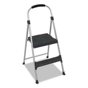 COSCO Aluminum Step Stool, 2-Step, 225lb, 18 9/10" Working Height, Platinum/Black