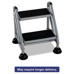 COSCO Rolling Commercial Step Stool, 2-Step, 19 7/10 Spread, Platinum/Black