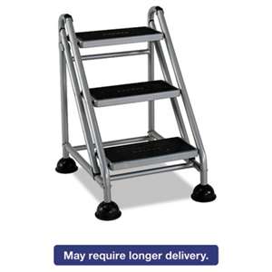 COSCO Rolling Commercial Step Stool, 3-Step, 26 3/5 Spread, Platinum/Black