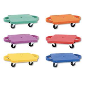 CHAMPION SPORT Scooter Set wSwivel Casters, Plastic/Rubber, 12 x 12, Assorted Colors, 6/Set