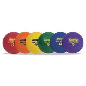 CHAMPION SPORT Rhino Playground Ball Set, 10" Diameter, Rubber, Assorted, 6 Balls/Set