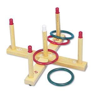 CHAMPION SPORT Ring Toss Set, Plastic/Wood, Assorted Colors, 4 Rings/5 Pegs/Set