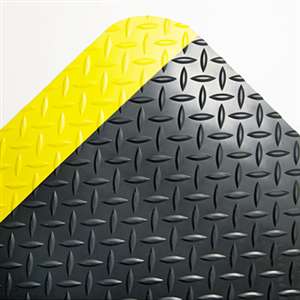 CROWN MATS & MATTING Industrial Deck Plate Anti-Fatigue Mat, Vinyl, 24 x 36, Black/Yellow Border