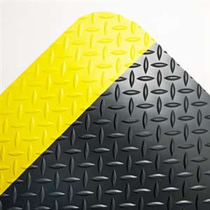 CROWN MATS & MATTING Industrial Deck Plate Anti-Fatigue Mat, Vinyl, 36 x 60, Black/Yellow Border