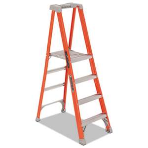 LOUISVILLE Fiberglass Pro Platform Step Ladder, 25w x 9 1/2d x 81 1/4h, 4-Step, Orange