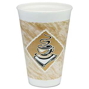 DART Caf‚ G Hot/Cold Cups, Foam, 16 oz, White/Brown with Green Accents, 25/Pack
