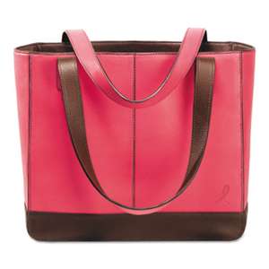 DAYTIMER'S INC. Pink Ribbon Leather Tote, 11 1/2 x 4 x 10, Pink/Chocolate