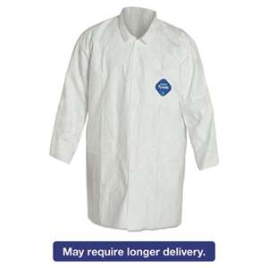 E.I. DUPONT DE NEMOURS Tyvek Lab Coat, White, Snap Front, 2 Pockets, Medium, 30/Carton