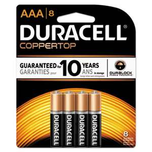 Duracell MN2400B8Z CopperTop Alkaline Batteries with Duralock Power Preserve Technology, AAA, 8/Pk