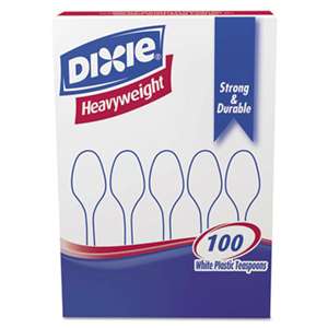 DIXIE FOOD SERVICE Plastic Cutlery, Heavyweight Teaspoons, White, 100/Box