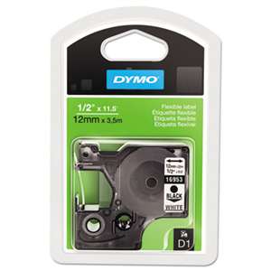 DYMO 16953 D1 Flexible Nylon Label Maker Tape, 1/2in x 12ft, Black on White