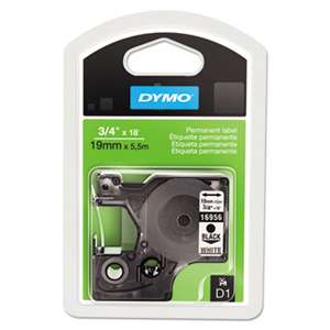 DYMO 16956 D1 Permanent High-Performance Polyester Label Tape, 3/4in x 18ft, Black on White