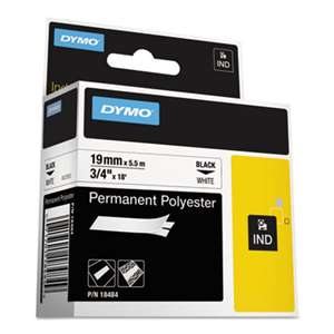 DYMO 18484 Rhino Permanent Poly Industrial Label Tape, 3/4" x 18 ft, White/Black Print