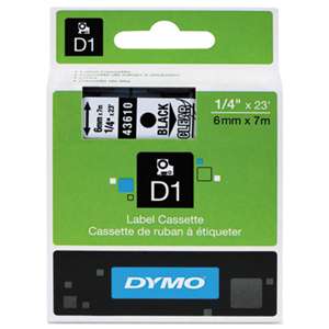 DYMO 43610 D1 Polyester High-Performance Removable Label Tape, 1/4in x 23ft, Black on Clear