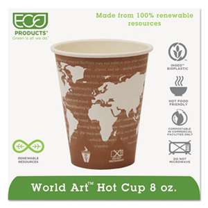 ECO-PRODUCTS,INC. World Art Renewable Compostable Hot Cups, 8 oz., 50/PK, 20 PK/CT