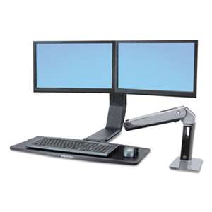 ERGOTRON INC WorkFit-A Sit-Stand Workstation, Dual LCD Monitors, Polished Aluminum/Black