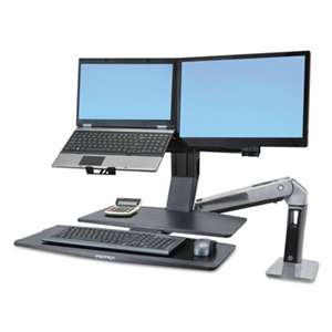 ERGOTRON INC WorkFit-A Sit-Stand Workstation w/Worksurface+,Dual LCD Monitors, Aluminum/Black