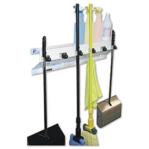 EXCELL METAL PRODUCTS CO The Clincher Mop & Broom Holder, 34"w x 5 1/2"d x 7 1/2"h, White Gloss, Each