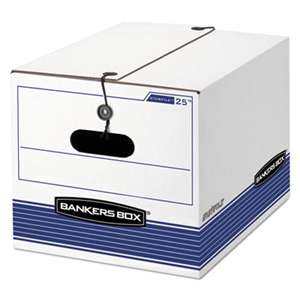 FELLOWES MFG. CO. STOR/FILE Storage Box, Legal/Letter, Tie Closure, White/Blue, 4/Carton