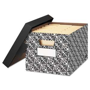 FELLOWES MFG. CO. STOR/FILE Decorative Medium-Duty Storage Boxes, Letter/Lgl, Black/White Brocade