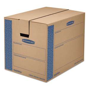 FELLOWES MFG. CO. SmoothMove Prime Large Moving Boxes, 24l x 18w x 18h, Kraft/Blue, 6/Carton