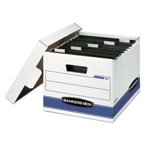 FELLOWES MFG. CO. HANG'N'STOR Storage Box, Letter, Lift-off Lid, White/Blue, 4/Carton