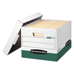 FELLOWES MFG. CO. R-KIVE Max Storage Box, Letter/Legal, Locking Lid, White/Green, 12/Carton