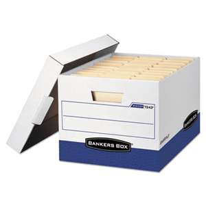 FELLOWES MFG. CO. R-KIVE Max Storage Box, Letter/Legal, Locking Lid, White/Blue, 4/Carton