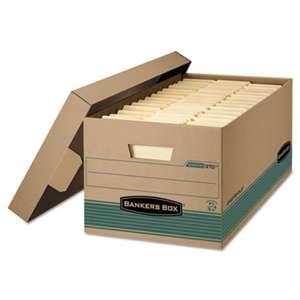 FELLOWES MFG. CO. STOR/FILE Storage Box, Legal, Locking Lift-off Lid, Kraft/Green, 12/Carton