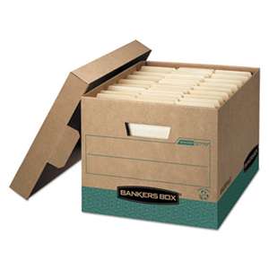 FELLOWES MFG. CO. R-KIVE Storage Box, Letter/Legal, Locking Lift-off Lid, Kraft/Green, 12/Carton