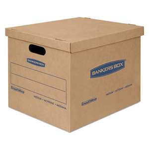 FELLOWES MFG. CO. SmoothMove Classic Medium Moving Boxes, 18l x 15w x 14h, Kraft/Blue, 8/Carton