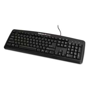 FELLOWES MFG. CO. USB Standard Keyboard w/Microban Antimicrobial Protection, 104 Keys, Black