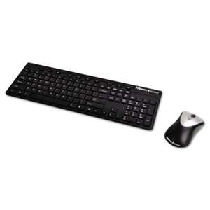 Fellowes 9893601 Slimline Wireless Antimicrobial Keyboard and Mouse, 15 ft Range, Black